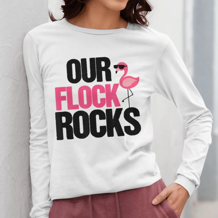 Our Flock Rocks Flamingo Mother's Day Teacher Women Long Sleeve T-Shirt, funny design
