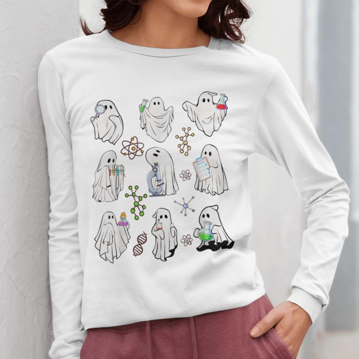 Ghost Science Teacher Chemistry Laboratory Halloween Costume Women Long Sleeve T-Shirt, Science Teacher Gifts, funny design