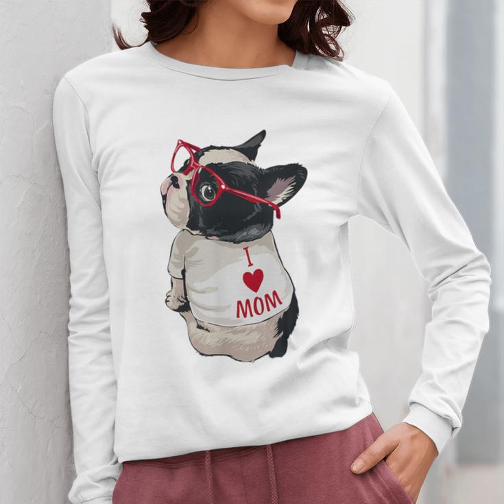 Girls I Heart Mom Love Mama Boston Terrier Dog Lover Women Long Sleeve T-Shirt, Couple Gifts, Mom Gifts, Boston Terrier Mom Gifts, funny design