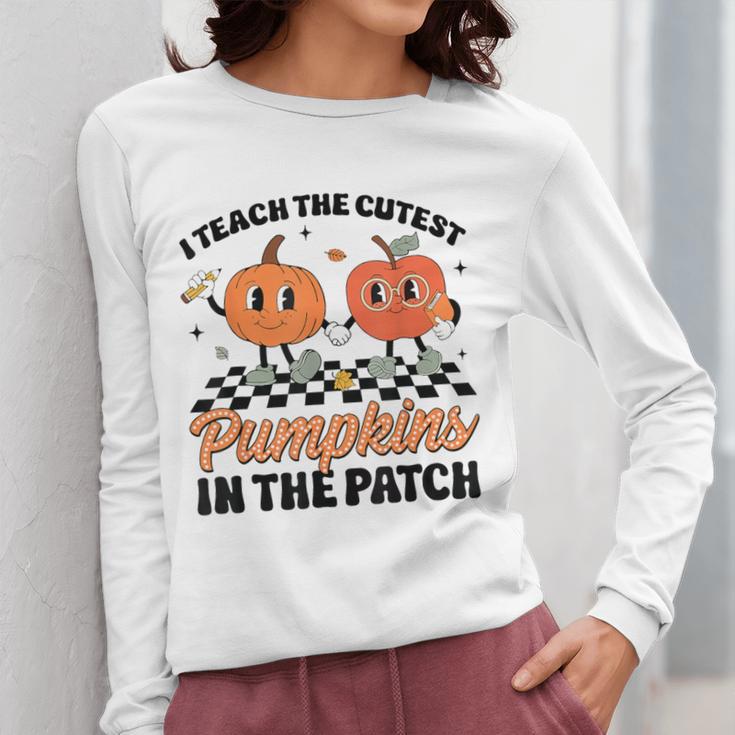 Groovy I Teach The Cutest Pumpkins In The Patch For Teacher Women Long Sleeve T-Shirt, Groovy Teacher Gifts, funny design Groovy I Teach The Cutest Pumpkins In The Patch For Teacher Women Long Sleeve T-Shirt, Groovy Teacher Gifts, funny design