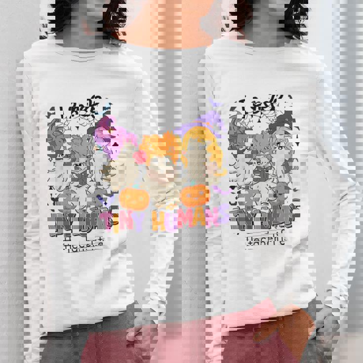 Halloween Teacher Smell a Tiny Human Ghost Spooky Season Women Long Sleeve T-Shirt, funny design