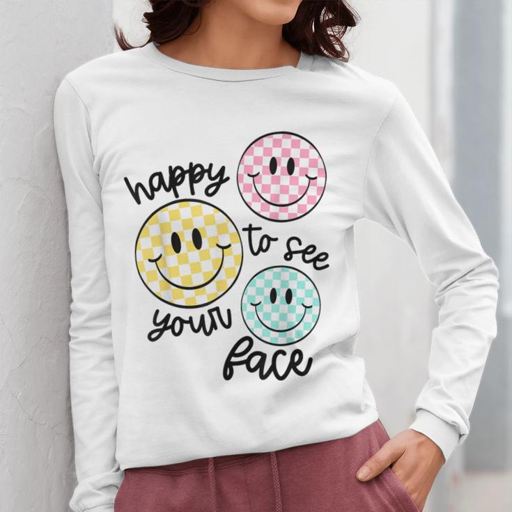 Happy To See Your Face Smile Face Teacher Back To School Women Long Sleeve T-Shirt, funny design Happy To See Your Face Smile Face Teacher Back To School Women Long Sleeve T-Shirt, funny design