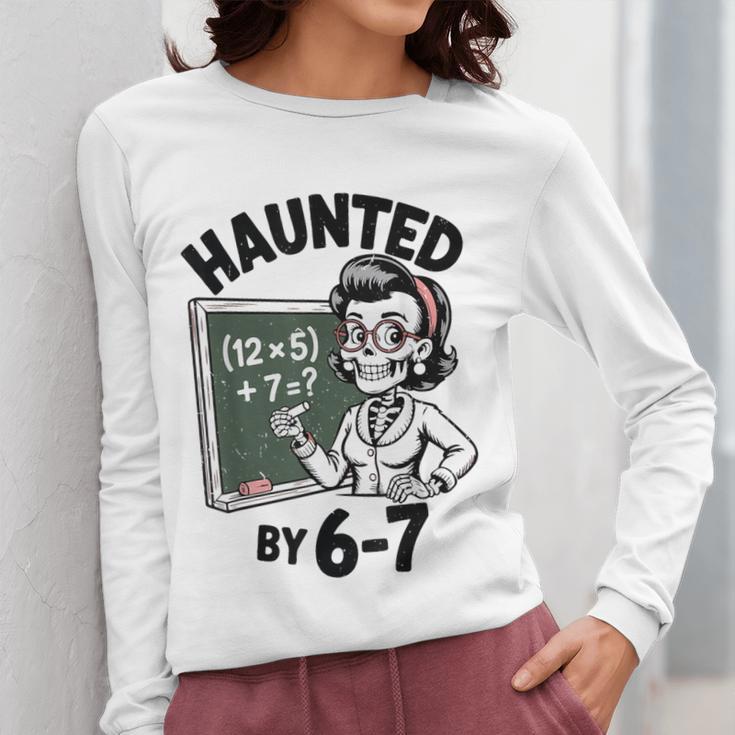 Haunted 67 Skeleton Math Teacher Halloween Costume Math Pun Women Long Sleeve T-Shirt, funny design Haunted 67 Skeleton Math Teacher Halloween Costume Math Pun Women Long Sleeve T-Shirt, funny design