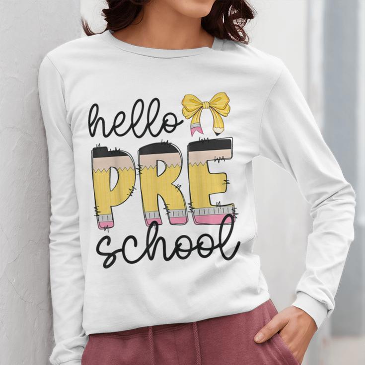 Hello Pre-K Preschool Back To School First Day Teacher Kids Women Long Sleeve T-Shirt, funny design
