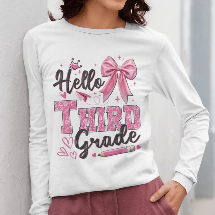 Hello Third Grade First Day Of School Coquette Teacher Girl Women Long Sleeve T-Shirt, First Grade Teacher Gifts, funny design