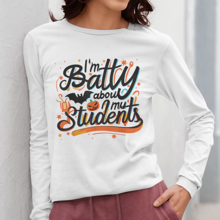 I'm Batty About My Students Watercolor Bat Teacher Halloween Women Long Sleeve T-Shirt, funny design I'm Batty About My Students Watercolor Bat Teacher Halloween Women Long Sleeve T-Shirt, funny design