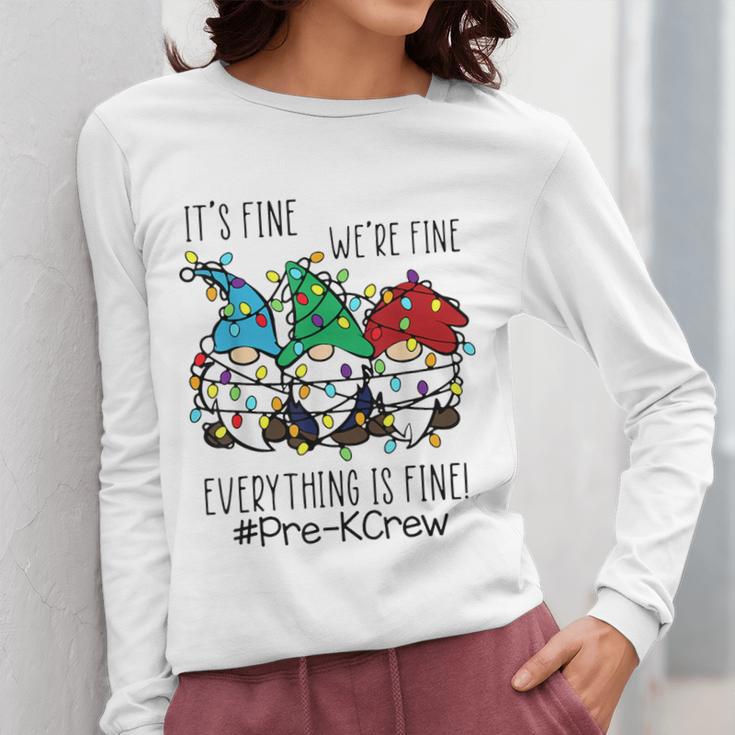 It's Fine We'Re Fine Gnome Pre-K Teacher Christmas Light For Men Women Women Long Sleeve T-Shirt, funny design It's Fine We'Re Fine Gnome Pre-K Teacher Christmas Light For Men Women Women Long Sleeve T-Shirt, funny design