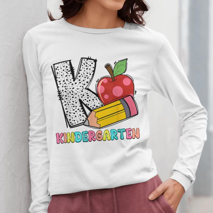 K Is For Kindergarten Teacher Pencil Apple Back To School Women Long Sleeve T-Shirt, funny design K Is For Kindergarten Teacher Pencil Apple Back To School Women Long Sleeve T-Shirt, funny design