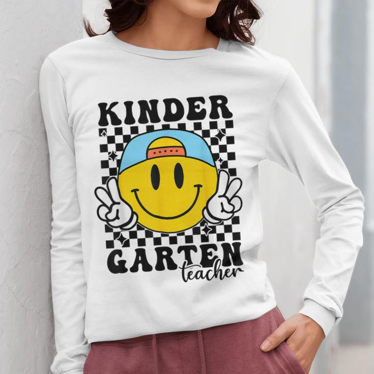 Kindergarten Teacher Hippie Smile Face Back School Women Long Sleeve T-Shirt, funny design Kindergarten Teacher Hippie Smile Face Back School Women Long Sleeve T-Shirt, funny design