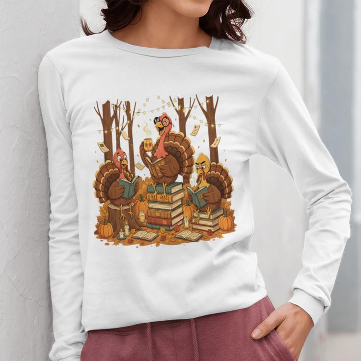 Librarian Turkey Reading Book Fall Thanksgiving Teacher Book Women Long Sleeve T-Shirt, funny design Librarian Turkey Reading Book Fall Thanksgiving Teacher Book Women Long Sleeve T-Shirt, funny design