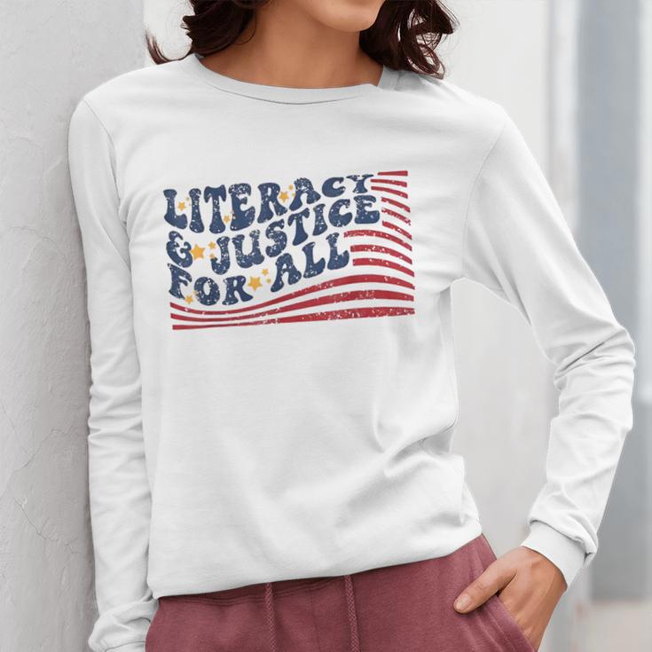 Literacy Justice For All Teacher Women Long Sleeve T-Shirt, funny design Literacy Justice For All Teacher Women Long Sleeve T-Shirt, funny design