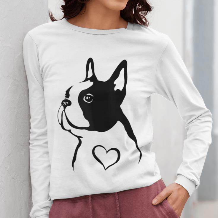 I Love My Boston Terrier Dog With Heart Women Long Sleeve T-Shirt, funny design