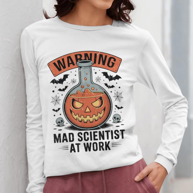 Mad Scientist Pumpkin Science Teacher Halloween Costume Kids Women Long Sleeve T-Shirt, Science Teacher Gifts, funny design