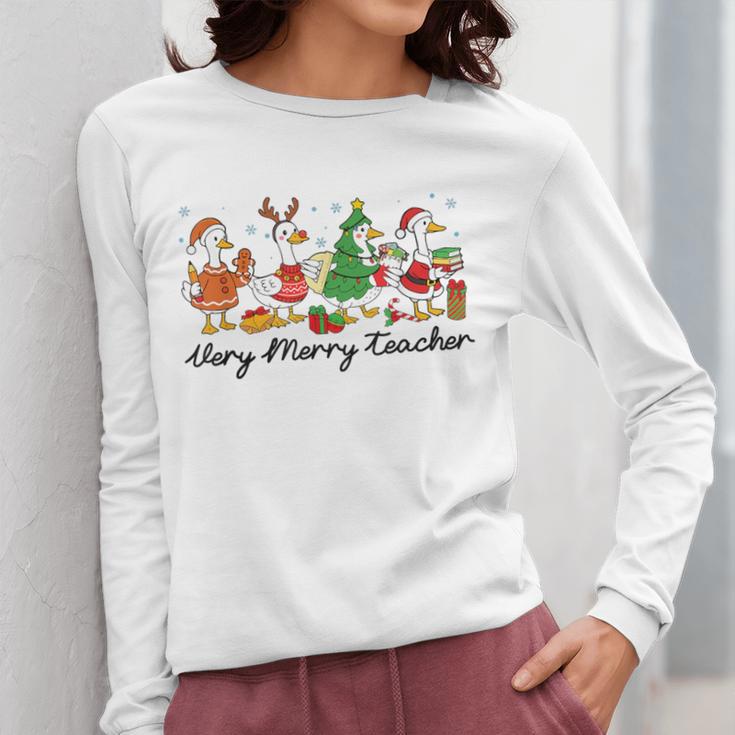 Very Merry Teacher Christmas Goose Silly Holiday Party Women Long Sleeve T-Shirt, funny design