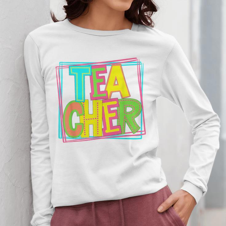 Neon Retro Teacher Cute Teacher Team New Teacher Back To Sch Women Long Sleeve T-Shirt, funny design