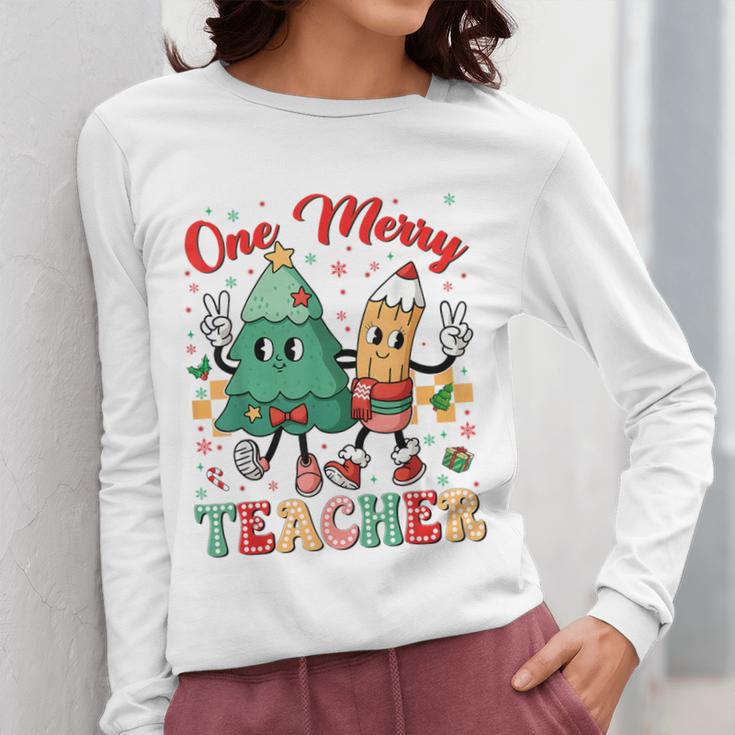 One Merry Teacher Groovy Christmas Tree Pjs Xmas Teacher Women Long Sleeve T-Shirt, Groovy Teacher Gifts, funny design One Merry Teacher Groovy Christmas Tree Pjs Xmas Teacher Women Long Sleeve T-Shirt, Groovy Teacher Gifts, funny design