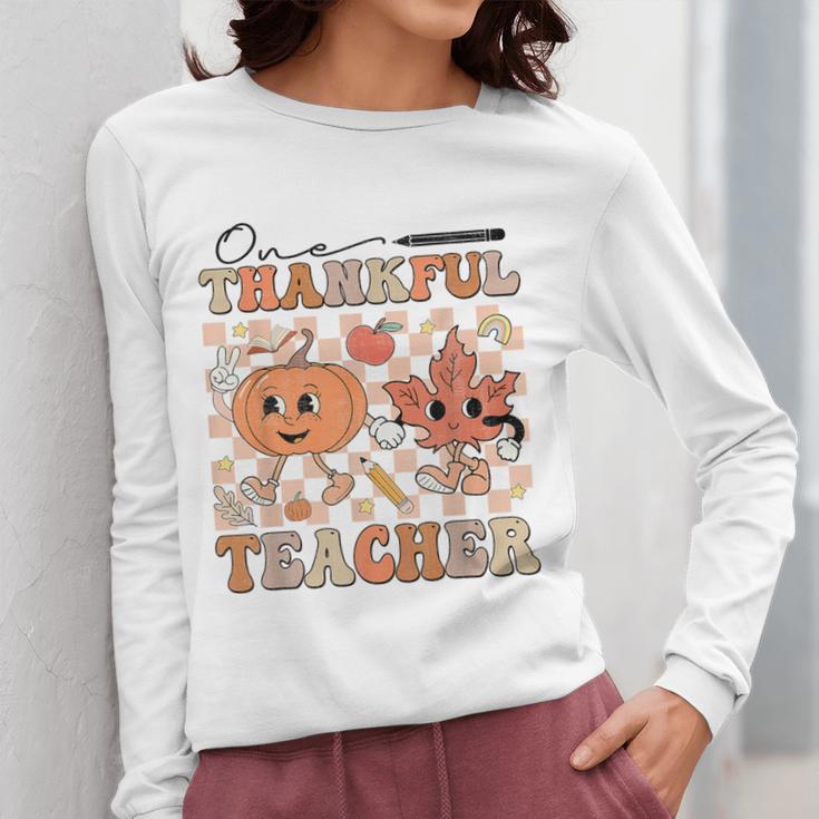 One Thankful Teacher Thanksgiving Groovy Fall Autumn Teacher Women Long Sleeve T-Shirt, Groovy Teacher Gifts, funny design One Thankful Teacher Thanksgiving Groovy Fall Autumn Teacher Women Long Sleeve T-Shirt, Groovy Teacher Gifts, funny design