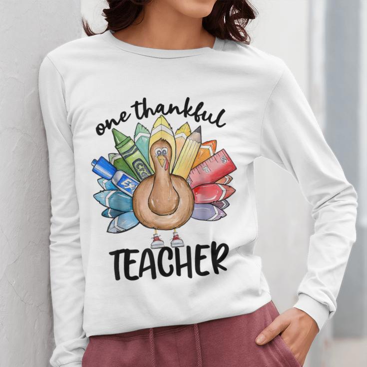 One Thankful Teacher Turkey Pencil Thanksgiving Teachers Women Long Sleeve T-Shirt, funny design One Thankful Teacher Turkey Pencil Thanksgiving Teachers Women Long Sleeve T-Shirt, funny design