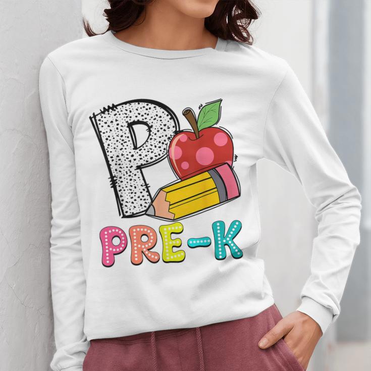 P Is For Pre-K Teacher Pencil Apple Back To School Women Long Sleeve T-Shirt, funny design P Is For Pre-K Teacher Pencil Apple Back To School Women Long Sleeve T-Shirt, funny design