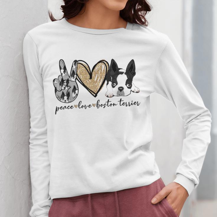 Peace Love Boston Terrier Boston Terrier Lover Dog Mom Women Long Sleeve T-Shirt, Couple Gifts, Mom Gifts, Boston Terrier Mom Gifts, funny design