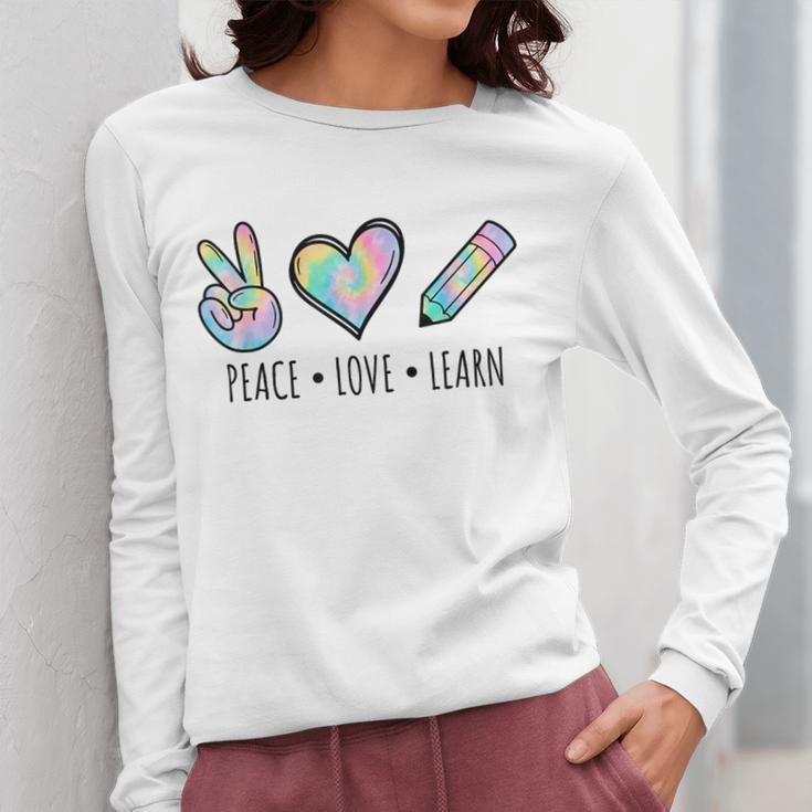 Peace Love Learn Tie Dye Teacher Kids 100th Days Of School Women Long Sleeve T-Shirt, funny design Peace Love Learn Tie Dye Teacher Kids 100th Days Of School Women Long Sleeve T-Shirt, funny design