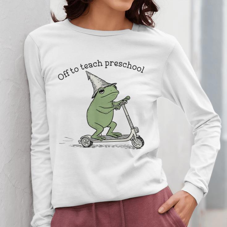 Pre K Grade Teacher Frog Back To School Preschool Women Long Sleeve T-Shirt, funny design