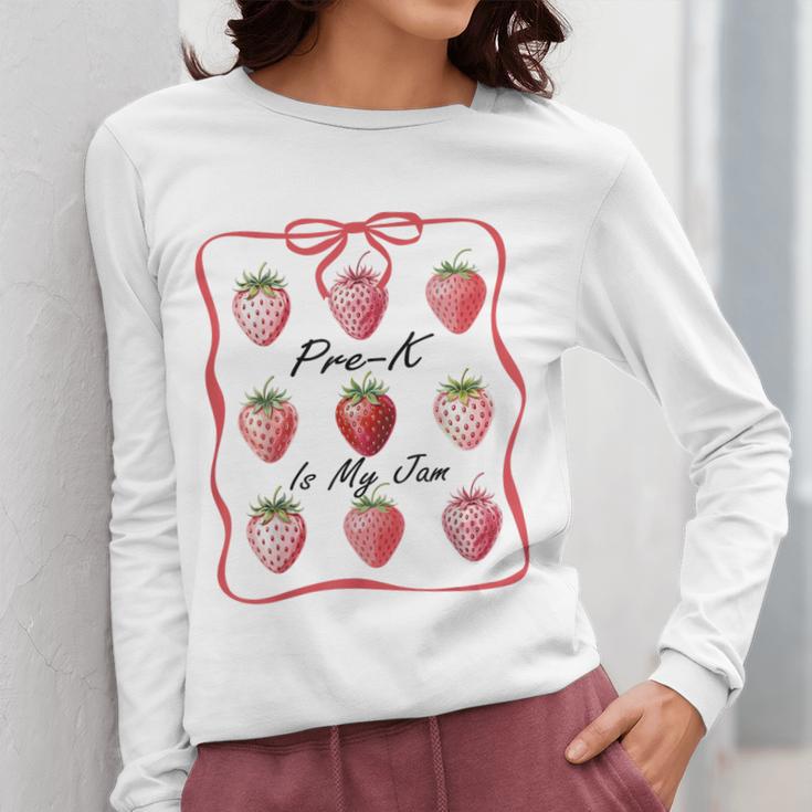 Pre K Is My Jam Teacher Team Crew Preschool Cute Strawberry Women Long Sleeve T-Shirt, funny design