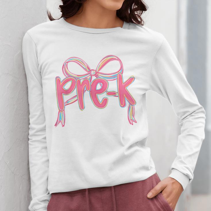 Preppy Pre k Back To School Pre-k Teachers Girls Cute Bow Women Long Sleeve T-Shirt, funny design Preppy Pre k Back To School Pre-k Teachers Girls Cute Bow Women Long Sleeve T-Shirt, funny design
