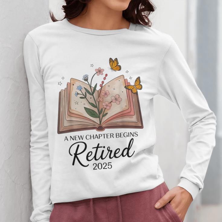 Retired 2025 A New Chapter Begins Retirement Teacher Book Women Long Sleeve T-Shirt, funny design Retired 2025 A New Chapter Begins Retirement Teacher Book Women Long Sleeve T-Shirt, funny design