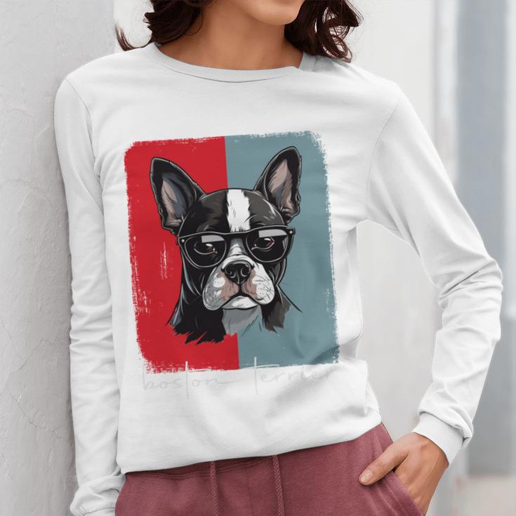 Retro Boston Terrier Dog Lover Bostie Mom Dad Dog Owner Women Long Sleeve T-Shirt, Couple Gifts, Mom Gifts, Boston Terrier Dad Gifts, Boston Terrier Mom Gifts, funny design