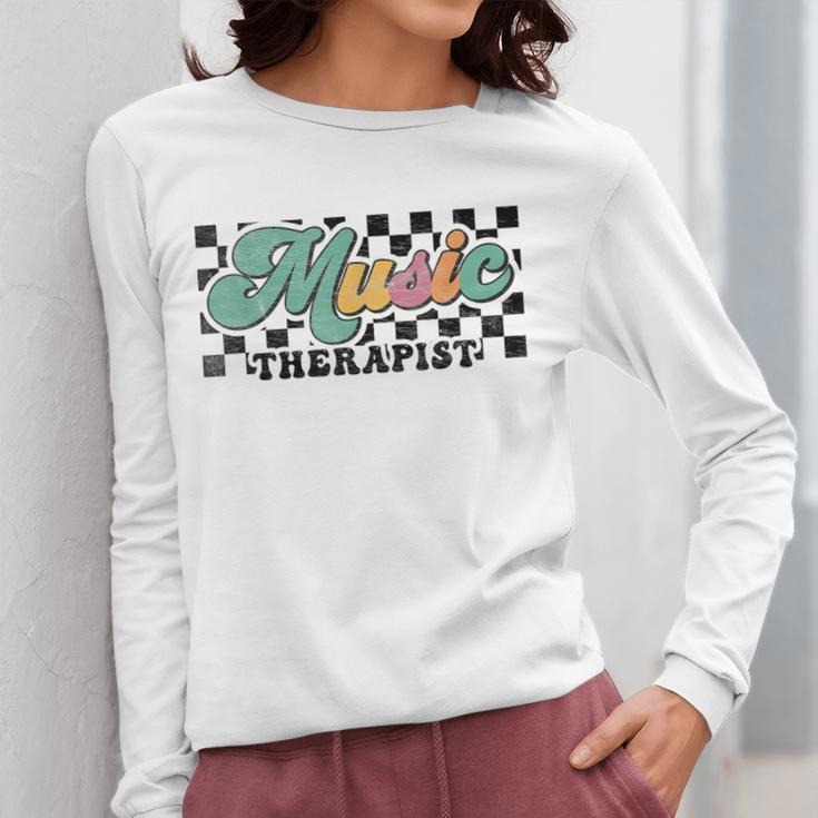 Retro Checkered Music Therapist Squad Music Therapy Teacher For Men Women Women Long Sleeve T-Shirt, funny design Retro Checkered Music Therapist Squad Music Therapy Teacher For Men Women Women Long Sleeve T-Shirt, funny design