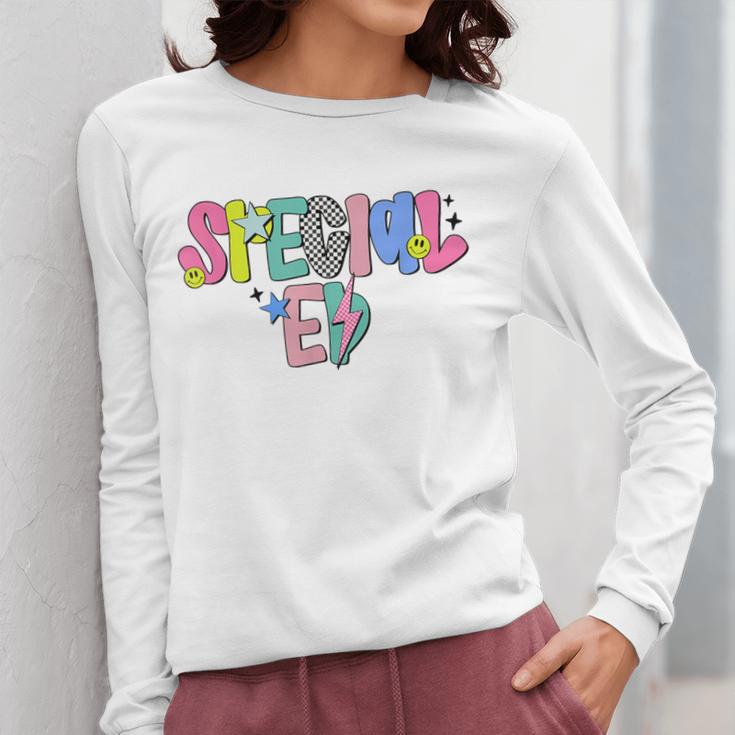 Retro Checkered Special Education Teacher Back To School Women Long Sleeve T-Shirt, funny design Retro Checkered Special Education Teacher Back To School Women Long Sleeve T-Shirt, funny design
