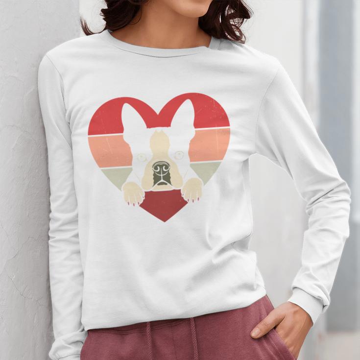 Retro Heart Boston Terrier Dog Vintage Valentine Women Long Sleeve T-Shirt, funny design