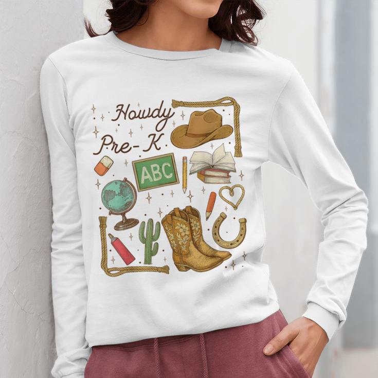 Retro Howdy Pre-K Back To School Western Teacher Women Long Sleeve T-Shirt, funny design Retro Howdy Pre-K Back To School Western Teacher Women Long Sleeve T-Shirt, funny design