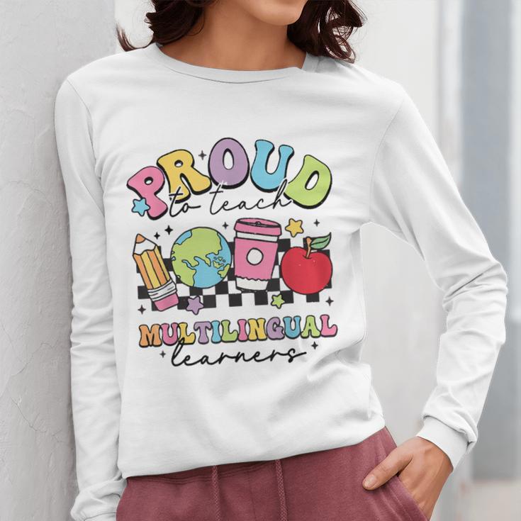 Retro Proud To Teach Multilingual Learners English Teacher Women Long Sleeve T-Shirt, English Teacher Gifts, funny design Retro Proud To Teach Multilingual Learners English Teacher Women Long Sleeve T-Shirt, English Teacher Gifts, funny design
