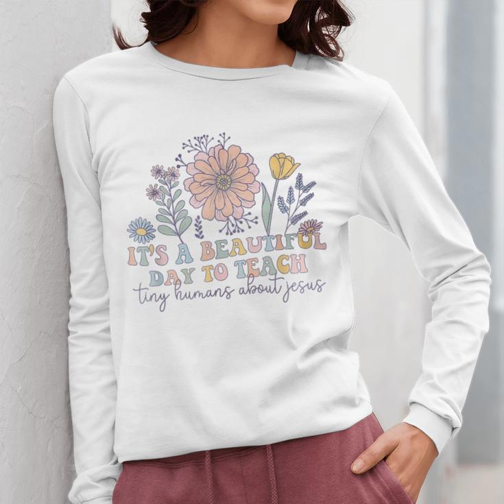 Retro I Teach Tiny Humans About Jesus Christian Teacher Women Long Sleeve T-Shirt, funny design Retro I Teach Tiny Humans About Jesus Christian Teacher Women Long Sleeve T-Shirt, funny design