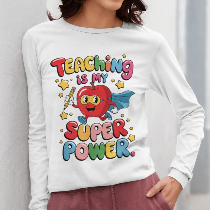Retro Teaching Is My Superpower Apple Teacher Appreciation Women Long Sleeve T-Shirt, funny design Retro Teaching Is My Superpower Apple Teacher Appreciation Women Long Sleeve T-Shirt, funny design