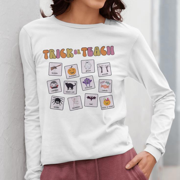 Retro Trick Or Treat Halloween Special Education Teacher Women Long Sleeve T-Shirt, funny design