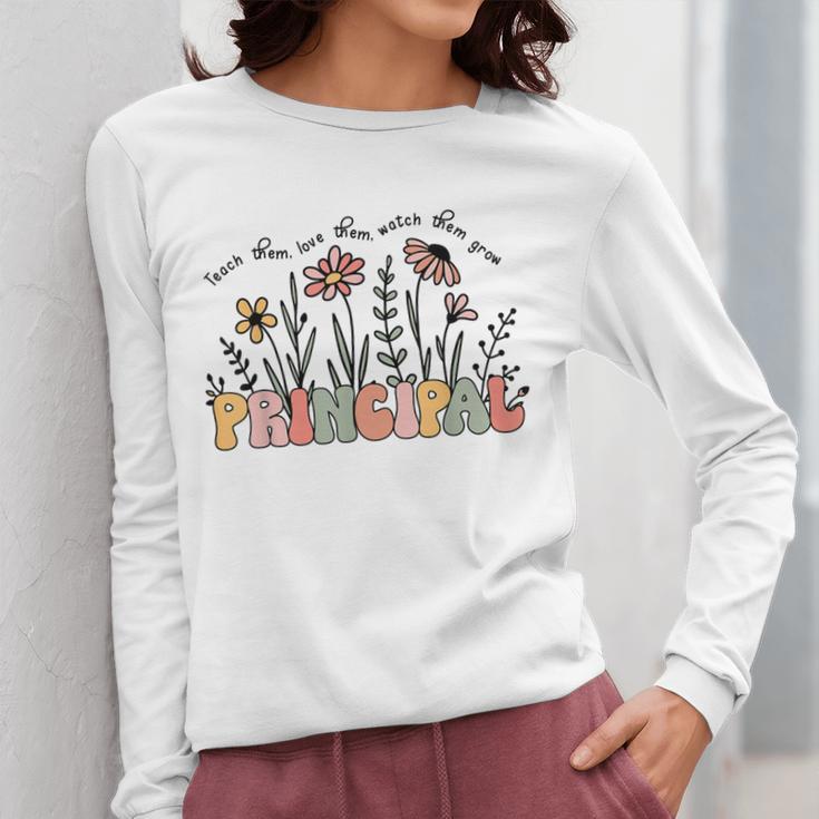 Retro Vintage Floral Principal Shirt For Women Teachers Day Women Long Sleeve T-Shirt, funny design