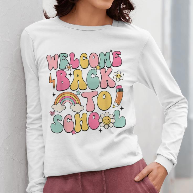 Retro Welcome Back To School Teacher Appreciation Boys Girls Women Long Sleeve T-Shirt, funny design Retro Welcome Back To School Teacher Appreciation Boys Girls Women Long Sleeve T-Shirt, funny design