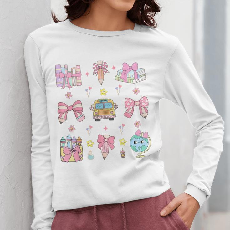 School Pencils And Bows Teacher Bow Coquette Pencil Girls Women Long Sleeve T-Shirt, funny design School Pencils And Bows Teacher Bow Coquette Pencil Girls Women Long Sleeve T-Shirt, funny design
