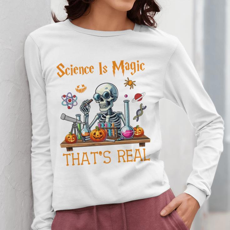 Science Is Magic Halloween Skeleton Students Teacher Women Long Sleeve T-Shirt, Science Teacher Gifts, funny design