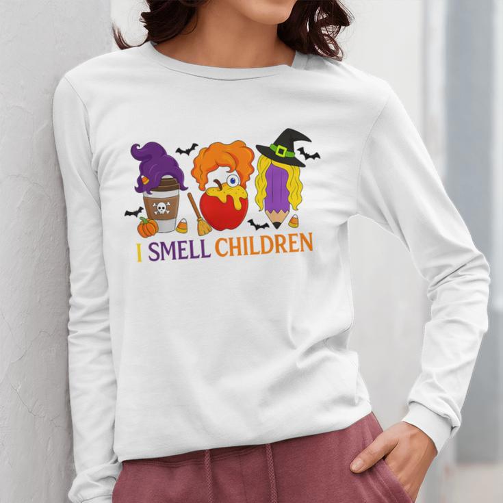 I Smell Children Witch Teacher Halloween Trick Or Teach Women Long Sleeve T-Shirt, funny design