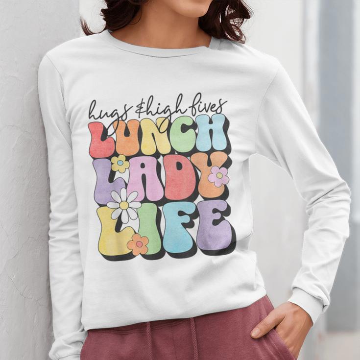 Soul Bleach Teacher Staff First Day Of School Last Hugs & High Fives Lunch Lady Vibes Blue Classic Fit Women Long Sleeve T-Shirt, funny design Soul Bleach Teacher Staff First Day Of School Last Hugs & High Fives Lunch Lady Vibes Blue Classic Fit Women Long Sleeve T-Shirt, funny design