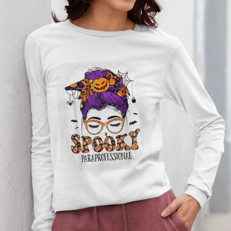 Spooky Paraprofessional Life Halloween Messy Bun Teacher For Men Women Women Long Sleeve T-Shirt, funny design Spooky Paraprofessional Life Halloween Messy Bun Teacher For Men Women Women Long Sleeve T-Shirt, funny design