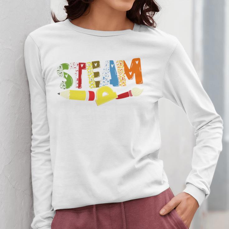 Steam Teacher Science Tech Engineering Arts Maker Women Long Sleeve T-Shirt, Science Teacher Gifts, funny design