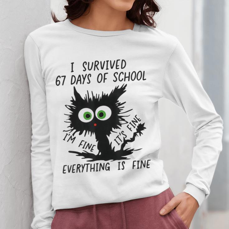 I Survived 67 Days Of School Teachers Students Humor Women Long Sleeve T-Shirt, funny design I Survived 67 Days Of School Teachers Students Humor Women Long Sleeve T-Shirt, funny design