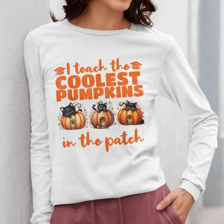 I Teach The Cutest Pumpkins Halloween Teacher Cat Lover Women Long Sleeve T-Shirt, funny design I Teach The Cutest Pumpkins Halloween Teacher Cat Lover Women Long Sleeve T-Shirt, funny design