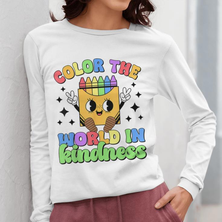 Teacher Back To School Color In Kindness Crayon Pencil Women Long Sleeve T-Shirt, funny design