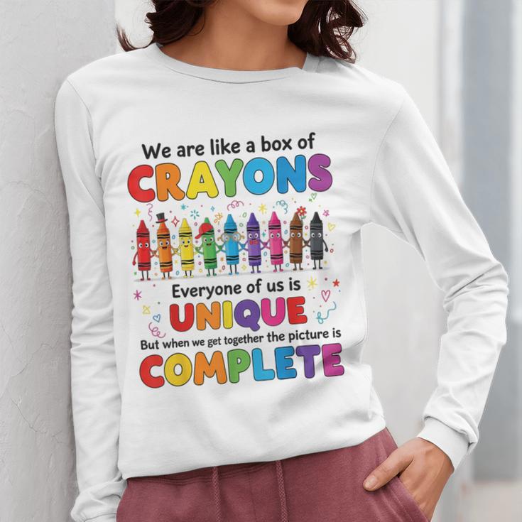 Teacher We Are Like a Box Of Crayons Back To School Women Long Sleeve T-Shirt, funny design